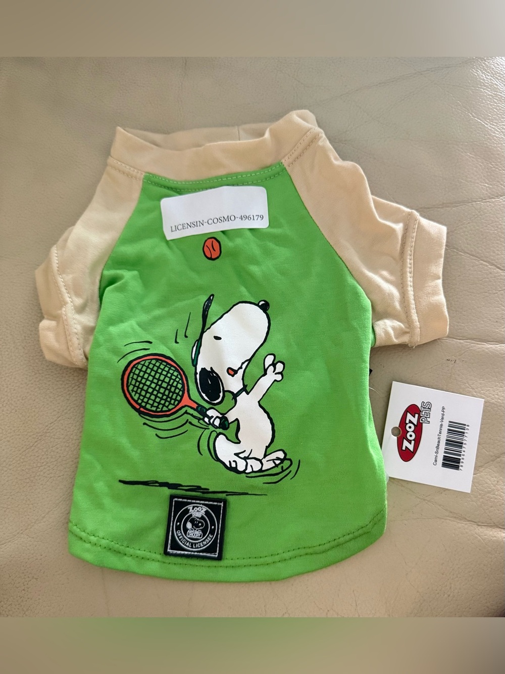 Snoopy Peanuts Tennis Dog Shirt -
Green & Cream - Extra Small (XS)